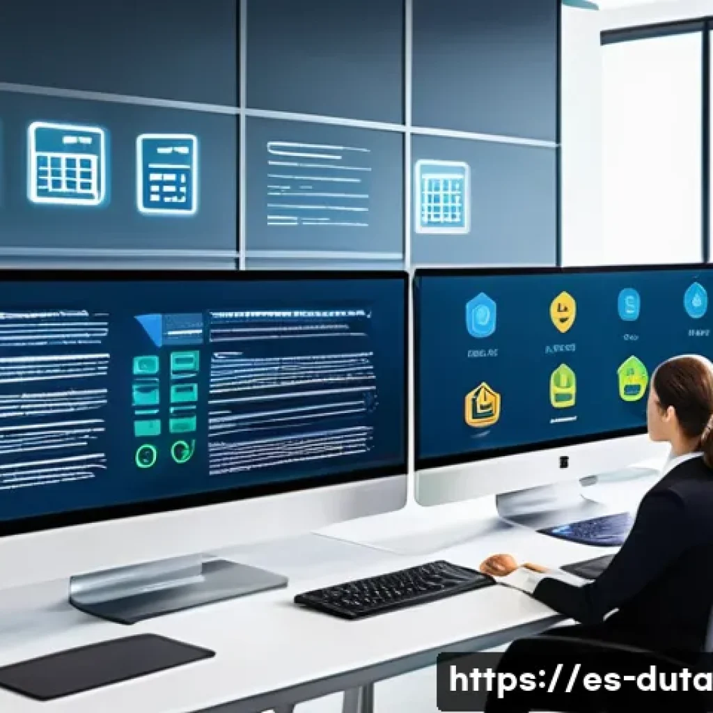 데이터 수집 시 유의해야 할 법적 문제 - A modern Spanish office environment with diverse professionals collaborating on data protection comp...