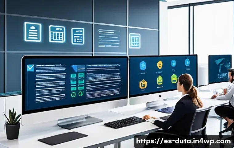 데이터 수집 시 유의해야 할 법적 문제 - A modern Spanish office environment with diverse professionals collaborating on data protection comp...