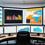 데이터 수집 후 데이터 마이닝 기법 적용하기 - A detailed digital illustration of a data scientist&rsquo;s workspace in a modern office in Mexico City, f...