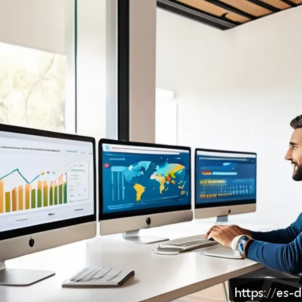 웹사이트별 데이터 수집 방법 비교 - A modern workspace scene showing a diverse team of Spanish-speaking digital marketers analyzing webs...